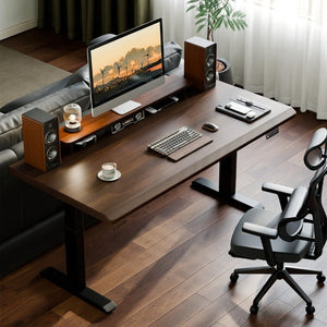 English Elm Solid Rubberwood Sit Stand Desk with Quiet Motor Steel Legs and Walnut Finish W5368S00004