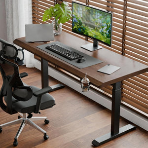 English Elm Solid Rubberwood Sit Stand Desk with Quiet Motor Steel Legs and Walnut Finish W5368S00004