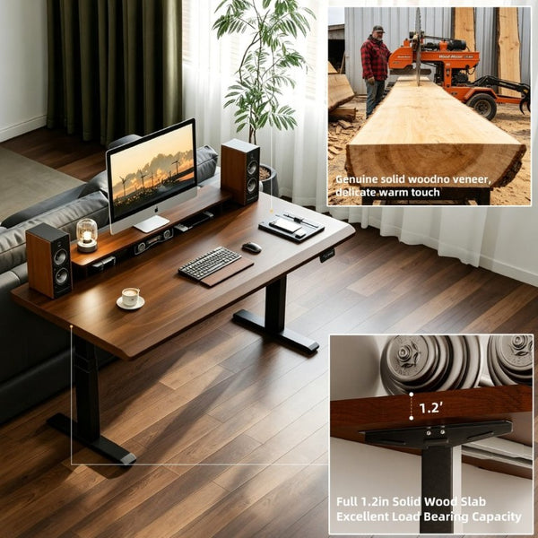 English Elm Solid Rubberwood Sit Stand Desk with Quiet Motor Steel Legs and Walnut Finish W5368S00004