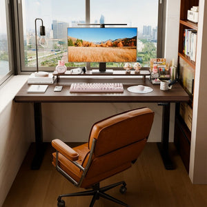 English Elm Solid Rubberwood Sit Stand Desk with Quiet Motor Steel Legs and Walnut Finish W5368S00004