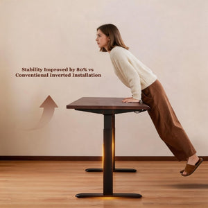 English Elm Solid Rubberwood Sit Stand Desk with Quiet Motor Steel Legs and Walnut Finish W5368S00004