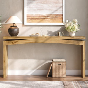 English Elm Wooden Brazilian Walnut Console Table with Wavy Apron for Entryway Hallway Sofa Back Walnut Brown W5379P501667