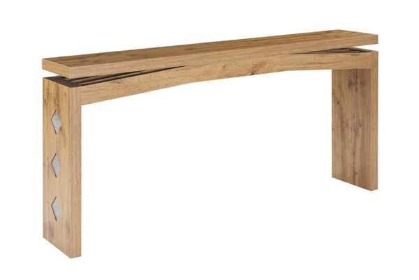 English Elm Wooden Brazilian Walnut Console Table with Wavy Apron for Entryway Hallway Sofa Back Walnut Brown W5379P501667