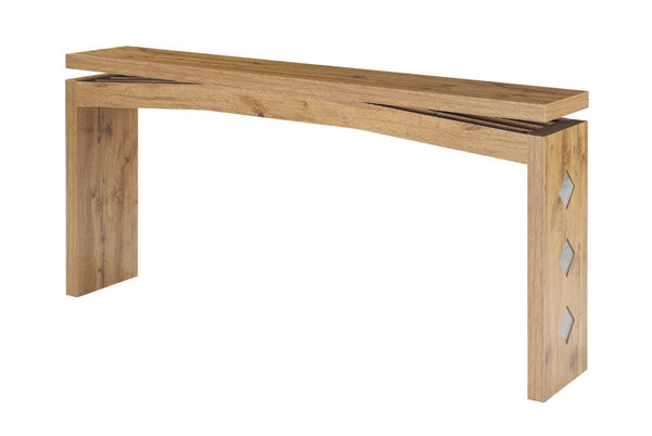 English Elm Wooden Brazilian Walnut Console Table with Wavy Apron for Entryway Hallway Sofa Back Walnut Brown W5379P501667