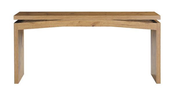 English Elm Wooden Brazilian Walnut Console Table with Wavy Apron for Entryway Hallway Sofa Back Walnut Brown W5379P501667