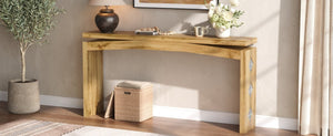 English Elm Wooden Brazilian Walnut Console Table with Wavy Apron for Entryway Hallway Sofa Back Walnut Brown W5379P501667