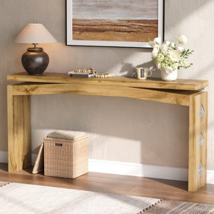 English Elm Wooden Brazilian Walnut Console Table with Wavy Apron for Entryway Hallway Sofa Back Walnut Brown W5379P501667