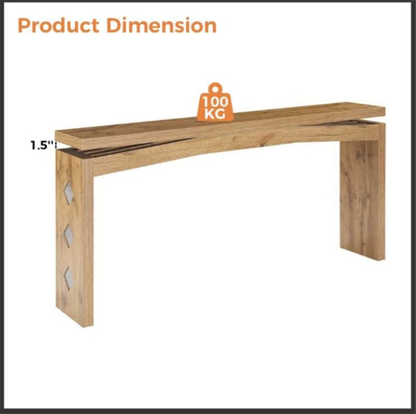 English Elm Wooden Brazilian Walnut Console Table with Wavy Apron for Entryway Hallway Sofa Back Walnut Brown W5379P501667