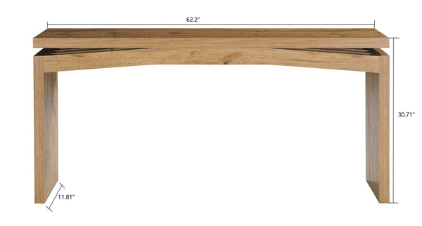English Elm Wooden Brazilian Walnut Console Table with Wavy Apron for Entryway Hallway Sofa Back Walnut Brown W5379P501667