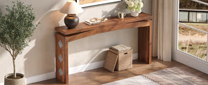 English Elm Wooden Brazilian Walnut Console Table with Wavy Apron for Entryway Hallway Sofa Back Natural Wood+Brown W5379P501734