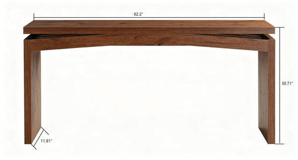 English Elm Wooden Brazilian Walnut Console Table with Wavy Apron for Entryway Hallway Sofa Back Natural Wood+Brown W5379P501734