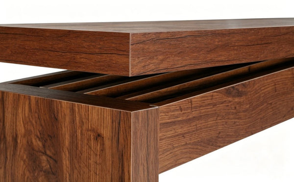 English Elm Wooden Brazilian Walnut Console Table with Wavy Apron for Entryway Hallway Sofa Back Natural Wood+Brown W5379P501734