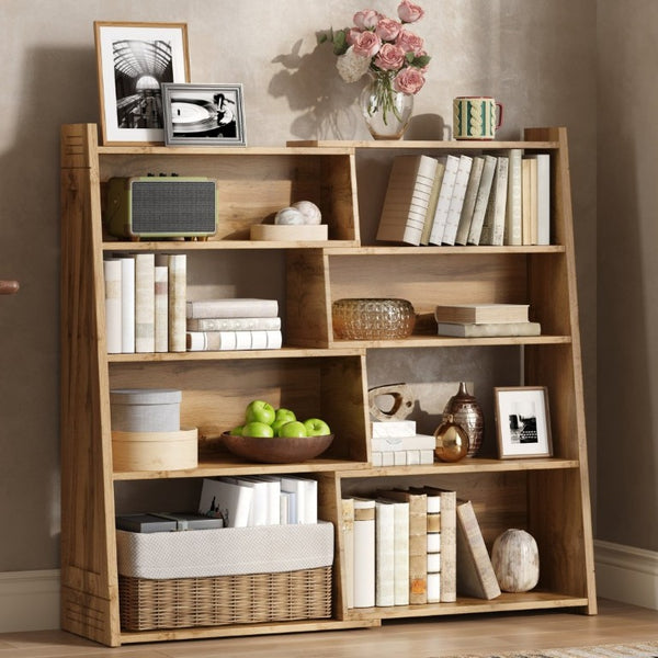 English Elm Wooden Walnut Corner Bookcase Modular L-Shaped Shelving Unit for Living Room Study White + Light Oak W5379P501962