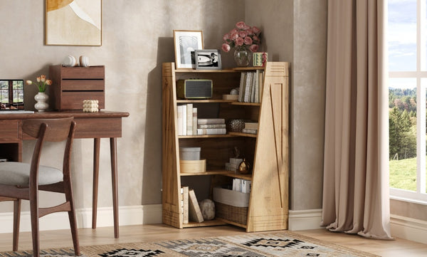 English Elm Wooden Walnut Corner Bookcase Modular L-Shaped Shelving Unit for Living Room Study White + Light Oak W5379P501962