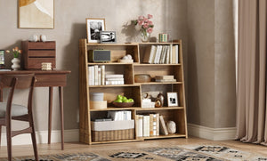 English Elm Wooden Walnut Corner Bookcase Modular L-Shaped Shelving Unit for Living Room Study White + Light Oak W5379P501962