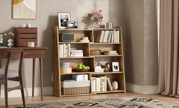 English Elm Wooden Walnut Corner Bookcase Modular L-Shaped Shelving Unit for Living Room Study White + Light Oak W5379P501962