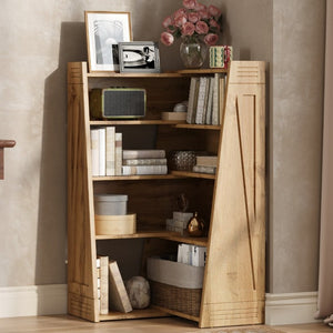 English Elm Wooden Walnut Corner Bookcase Modular L-Shaped Shelving Unit for Living Room Study White + Light Oak W5379P501962