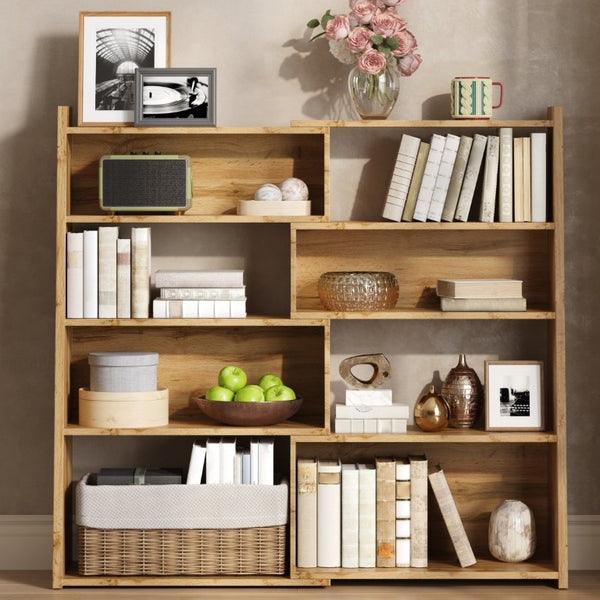 English Elm Wooden Walnut Corner Bookcase Modular L-Shaped Shelving Unit for Living Room Study White + Light Oak W5379P501962