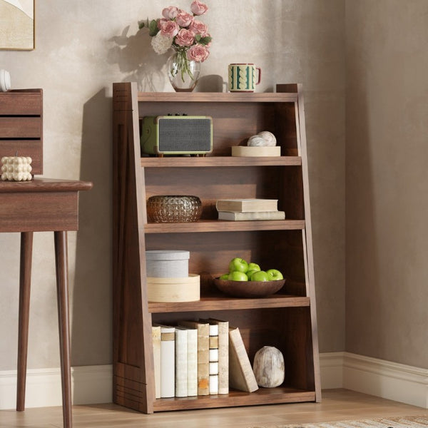 English Elm Wooden Walnut Corner Bookcase Modular L-Shaped Shelving Unit for Living Room Study Natural Wood+Brown W5379P501972
