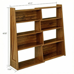 English Elm Wooden Walnut Corner Bookcase Modular L-Shaped Shelving Unit for Living Room Study Natural Wood+Brown W5379P501972