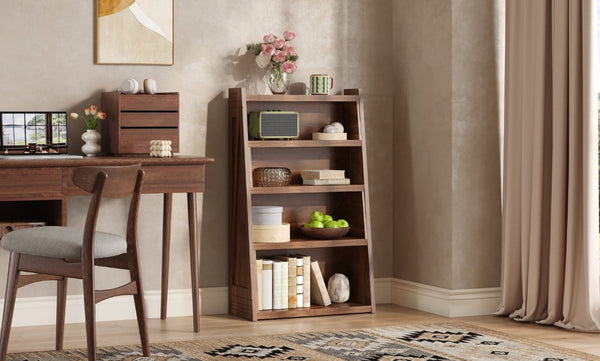 English Elm Wooden Walnut Corner Bookcase Modular L-Shaped Shelving Unit for Living Room Study Natural Wood+Brown W5379P501972