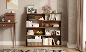 English Elm Wooden Walnut Corner Bookcase Modular L-Shaped Shelving Unit for Living Room Study Natural Wood+Brown W5379P501972