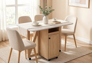 English Elm Foldable Drop Leaf Kitchen Cart with Travertine Top Oak Cabinet and Wine Storage Light Oak / Slate W5379P501999