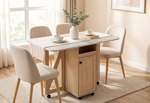 English Elm Foldable Drop Leaf Kitchen Cart with Travertine Top Oak Cabinet and Wine Storage Light Oak / Slate W5379P501999