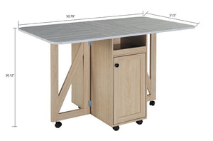 English Elm Foldable Drop Leaf Kitchen Cart with Travertine Top Oak Cabinet and Wine Storage Light Oak / Slate W5379P501999