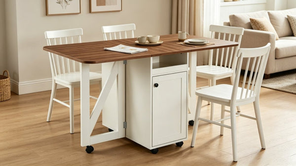 English Elm Foldable Drop Leaf Kitchen Cart with Travertine Top Oak Cabinet and Wine Storage Beige White / Walnut W5379P502001