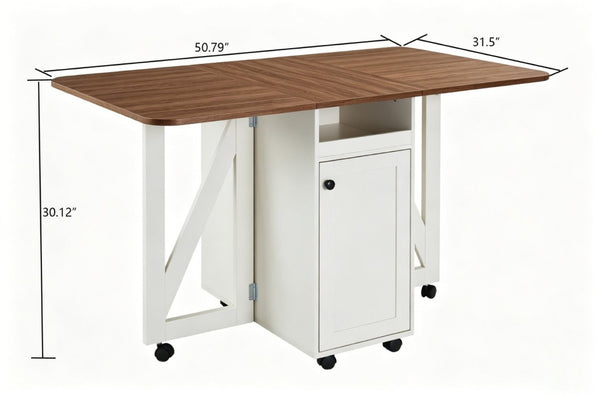 English Elm Foldable Drop Leaf Kitchen Cart with Travertine Top Oak Cabinet and Wine Storage Beige White / Walnut W5379P502001
