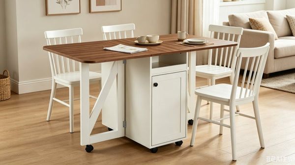 English Elm Foldable Drop Leaf Kitchen Cart with Travertine Top Oak Cabinet and Wine Storage Beige White / Walnut W5379P502001