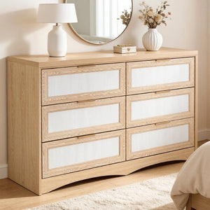 English Elm Royal Oak Two-Tone Six Drawer Dresser Farmhouse Nordic Wood Bedroom Storage W5379P503736