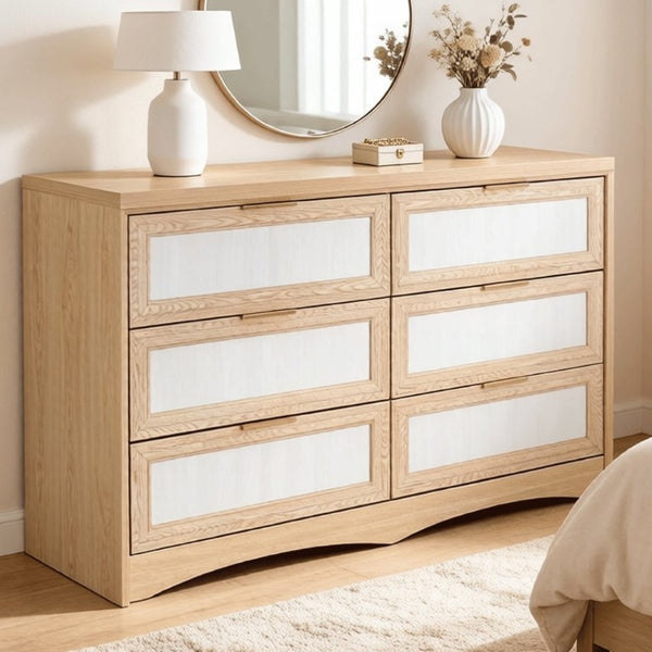 English Elm Royal Oak Two-Tone Six Drawer Dresser Farmhouse Nordic Wood Bedroom Storage W5379P503736