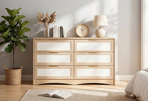 English Elm Royal Oak Two-Tone Six Drawer Dresser Farmhouse Nordic Wood Bedroom Storage W5379P503736