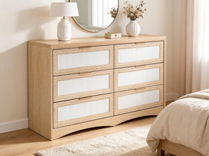 English Elm Royal Oak Two-Tone Six Drawer Dresser Farmhouse Nordic Wood Bedroom Storage W5379P503736