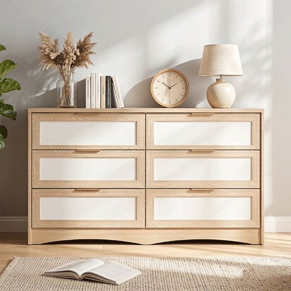 English Elm Royal Oak Two-Tone Six Drawer Dresser Farmhouse Nordic Wood Bedroom Storage W5379P503736