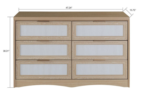 English Elm Royal Oak Two-Tone Six Drawer Dresser Farmhouse Nordic Wood Bedroom Storage W5379P503736