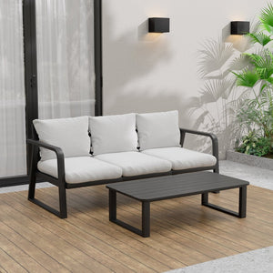 English Elm Fr Outdoor 3 Seater Sofa Set with Aluminum Coffee Table and Memory Foam Cushions W5382P443818
