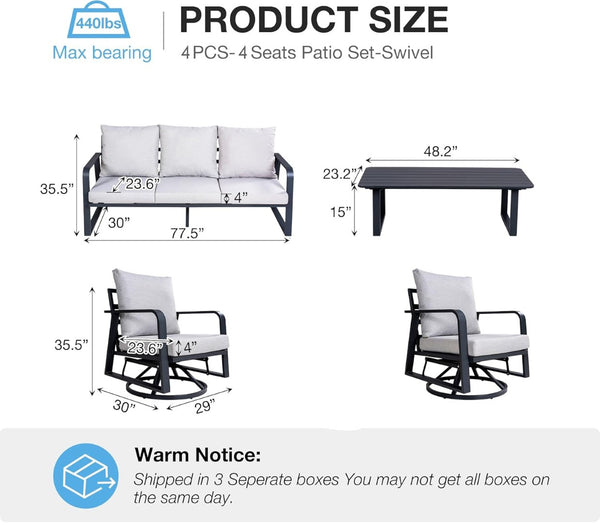 English Elm Fr Outdoor 3 Seater Sofa Set with Aluminum Coffee Table and Memory Foam Cushions W5382P443818