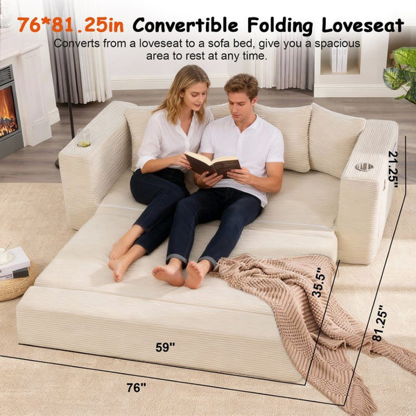 English Elm 76 Inch Convertible Sleeper Sofa Fold Flat Guest Bed for Studios and Small Spaces W5385P433280