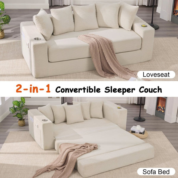 English Elm 76 Inch Convertible Sleeper Sofa Fold Flat Guest Bed for Studios and Small Spaces W5385P433280