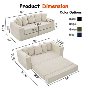 English Elm 76 Inch Convertible Sleeper Sofa Fold Flat Guest Bed for Studios and Small Spaces W5385P433280