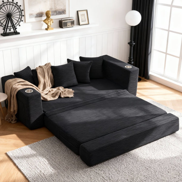 English Elm 76 Inch Convertible Sleeper Sofa Fold Flat Guest Bed for Studios and Small Spaces Black W5385P433281