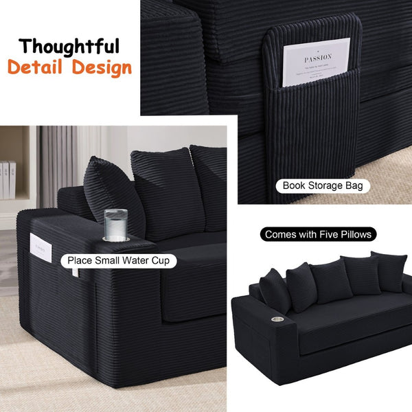 English Elm 76 Inch Convertible Sleeper Sofa Fold Flat Guest Bed for Studios and Small Spaces Black W5385P433281