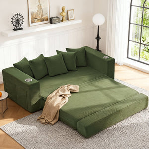 English Elm 76 Inch Convertible Sleeper Sofa Fold Flat Guest Bed for Studios and Small Spaces Green W5385P433284