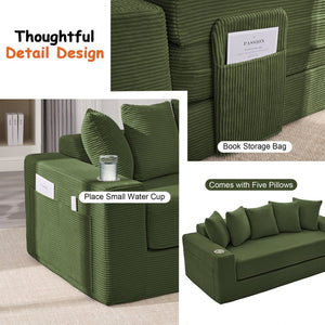English Elm 76 Inch Convertible Sleeper Sofa Fold Flat Guest Bed for Studios and Small Spaces Green W5385P433284