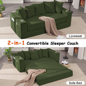 English Elm 76 Inch Convertible Sleeper Sofa Fold Flat Guest Bed for Studios and Small Spaces Green W5385P433284