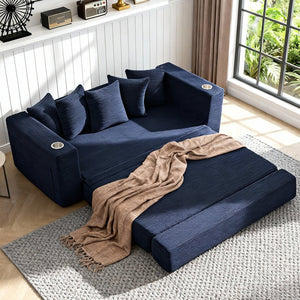 English Elm 76 Inch Convertible Sleeper Sofa Fold Flat Guest Bed for Studios and Small Spaces Blue W5385P433285