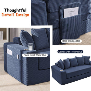 English Elm 76 Inch Convertible Sleeper Sofa Fold Flat Guest Bed for Studios and Small Spaces Blue W5385P433285